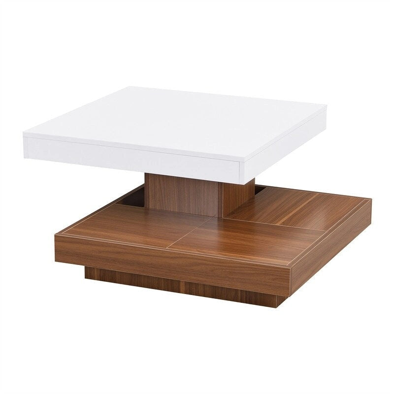 Table basse carrée rotative à 360° avec 3 plateaux amovibles et 2 niveaux de rangement