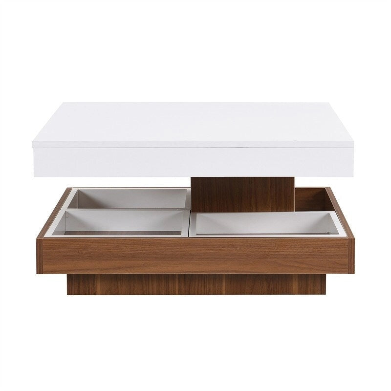 Table basse carrée rotative à 360° avec 3 plateaux amovibles et 2 niveaux de rangement
