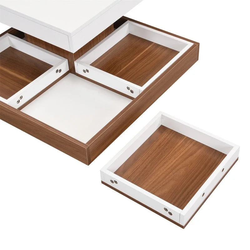Table basse carrée rotative à 360° avec 3 plateaux amovibles et 2 niveaux de rangement