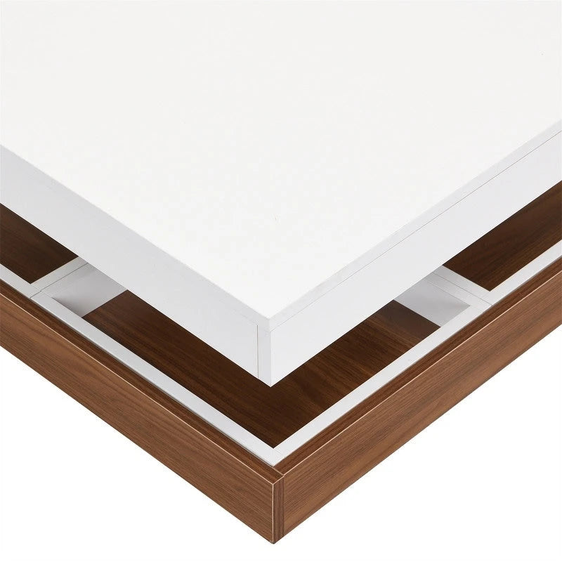 Table basse carrée rotative à 360° avec 3 plateaux amovibles et 2 niveaux de rangement