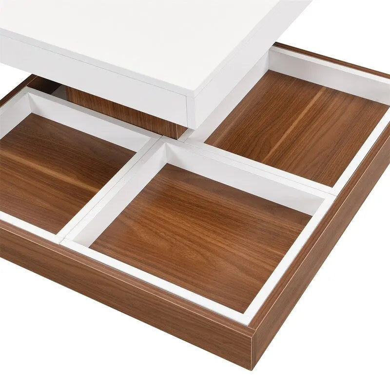 Table basse carrée rotative à 360° avec 3 plateaux amovibles et 2 niveaux de rangement