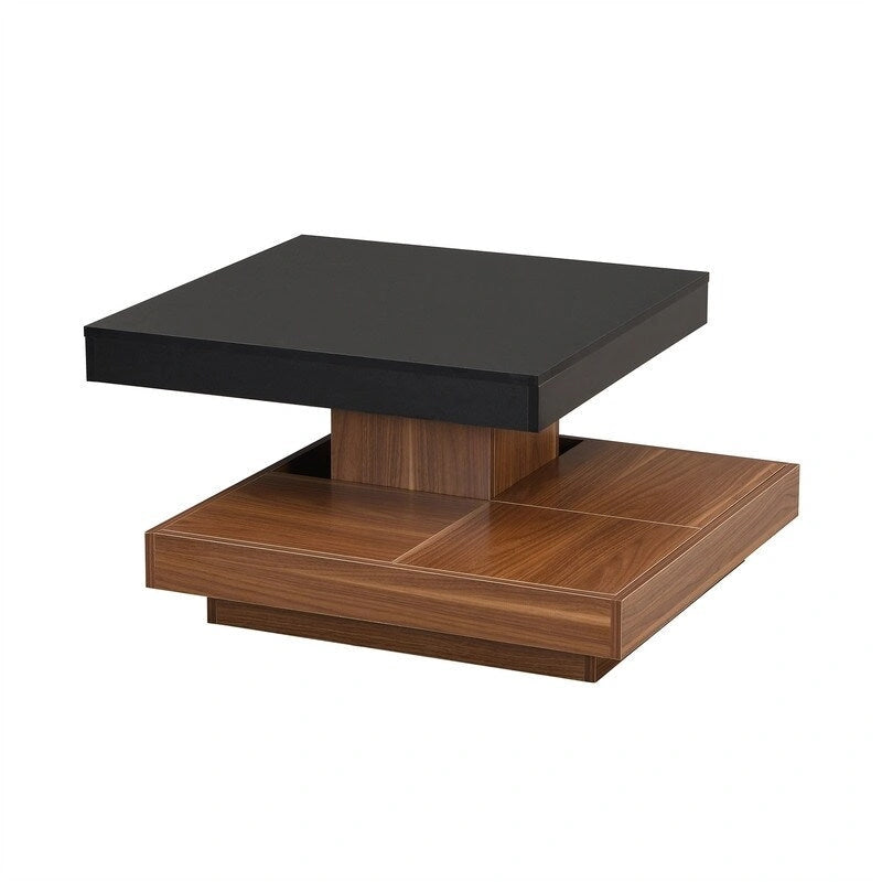 Table basse carrée rotative à 360° avec 3 plateaux amovibles et 2 niveaux de rangement
