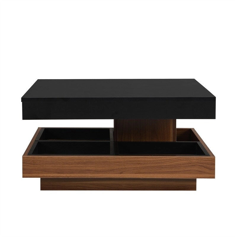Table basse carrée rotative à 360° avec 3 plateaux amovibles et 2 niveaux de rangement