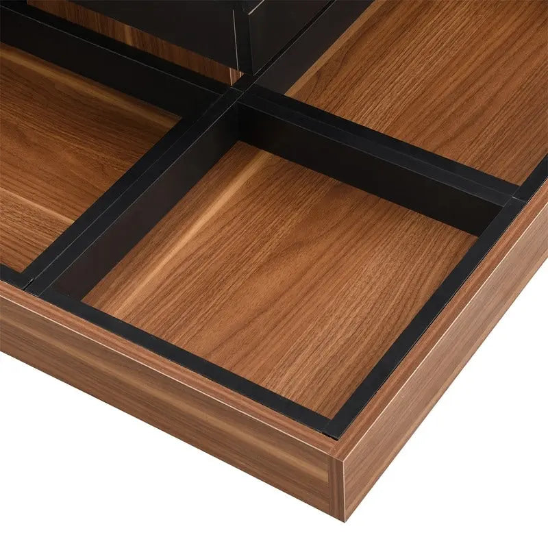 Table basse carrée rotative à 360° avec 3 plateaux amovibles et 2 niveaux de rangement