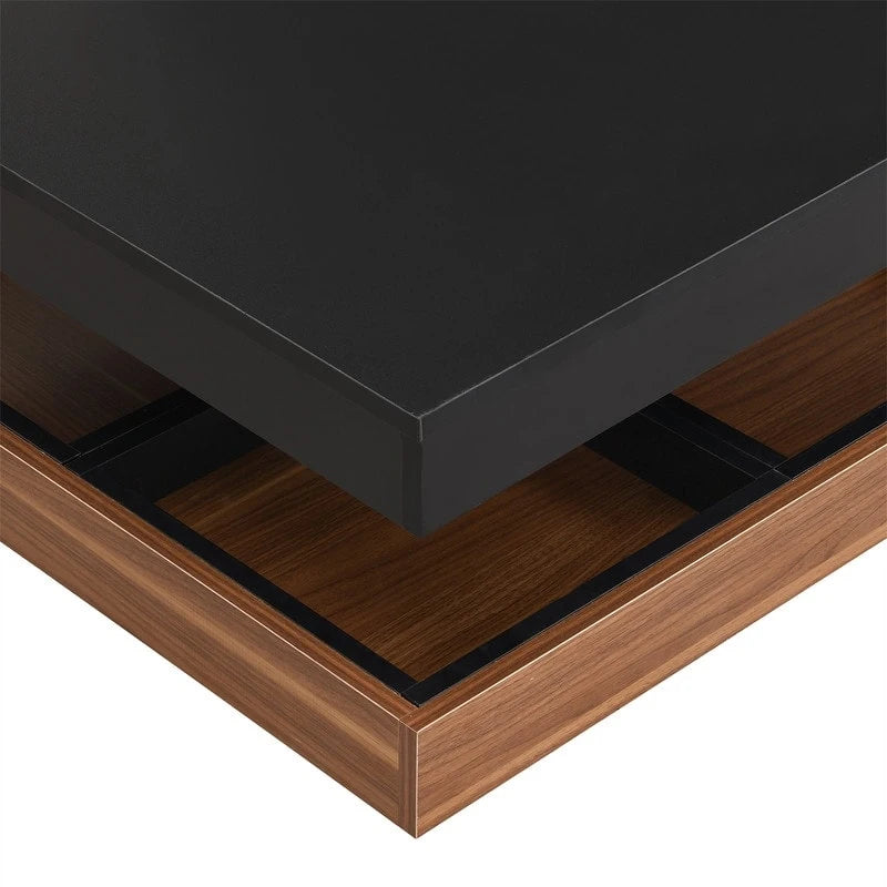 Table basse carrée rotative à 360° avec 3 plateaux amovibles et 2 niveaux de rangement