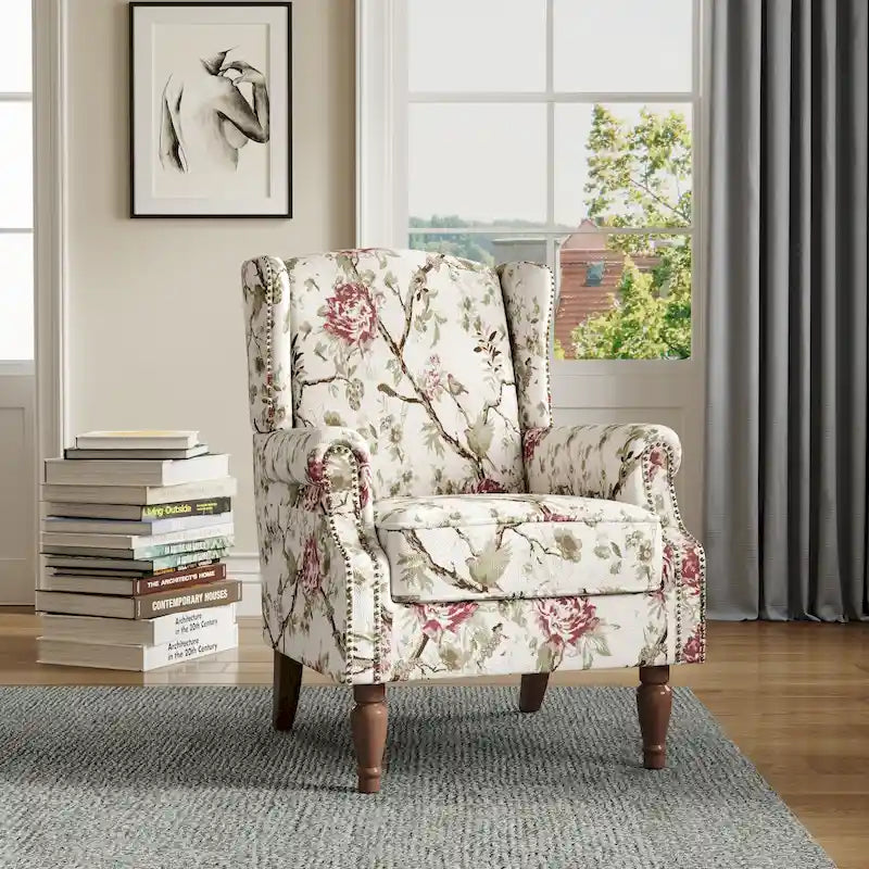 Fauteuil d'appoint à dossier haut avec clous décoratifs et coussin amovible