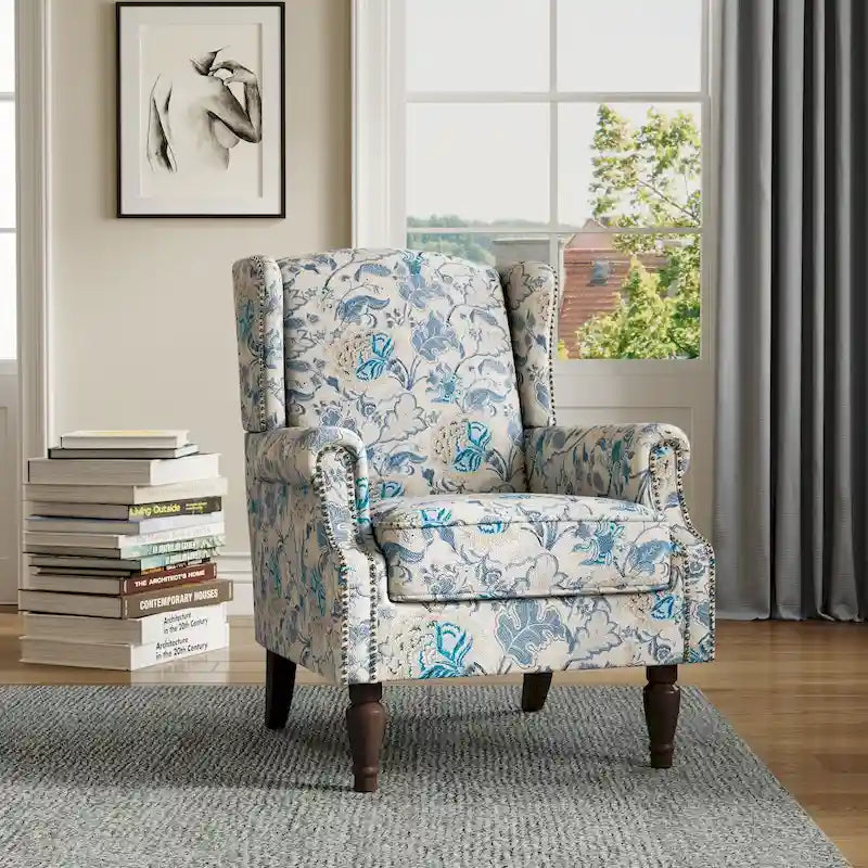 Fauteuil d'appoint à dossier haut avec clous décoratifs et coussin amovible