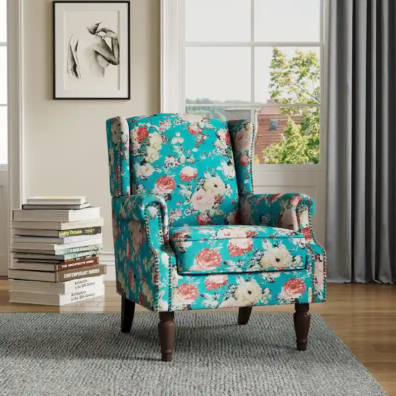 Fauteuil d'appoint à dossier haut avec clous décoratifs et coussin amovible