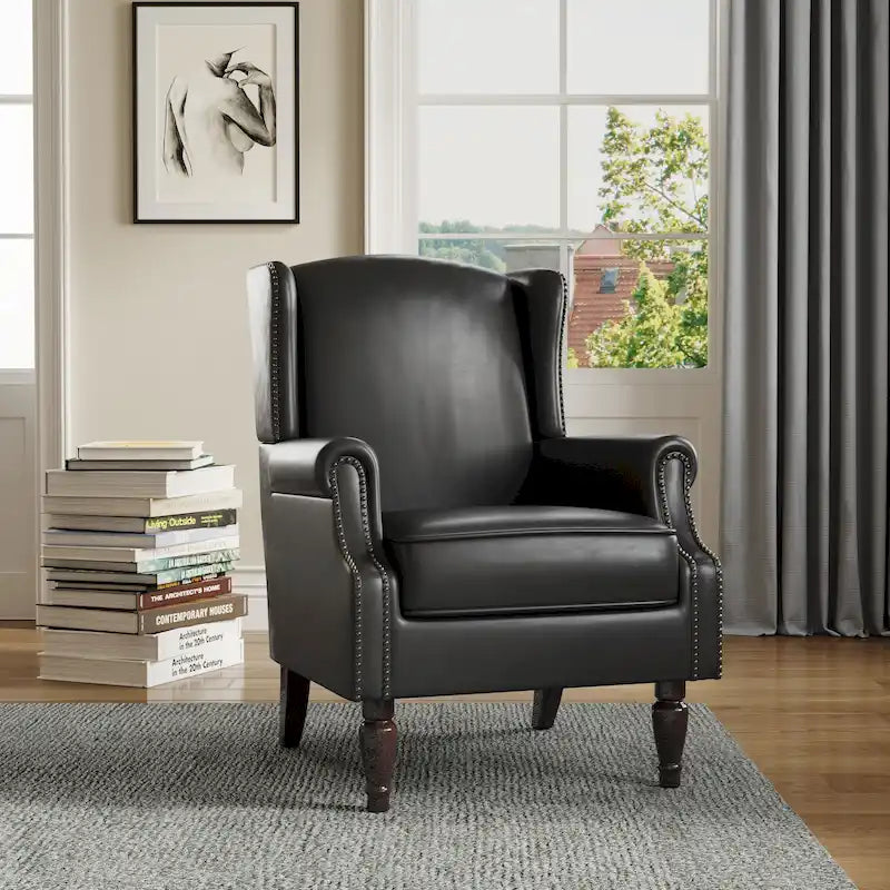Fauteuil d'appoint à dossier haut avec clous décoratifs et coussin amovible