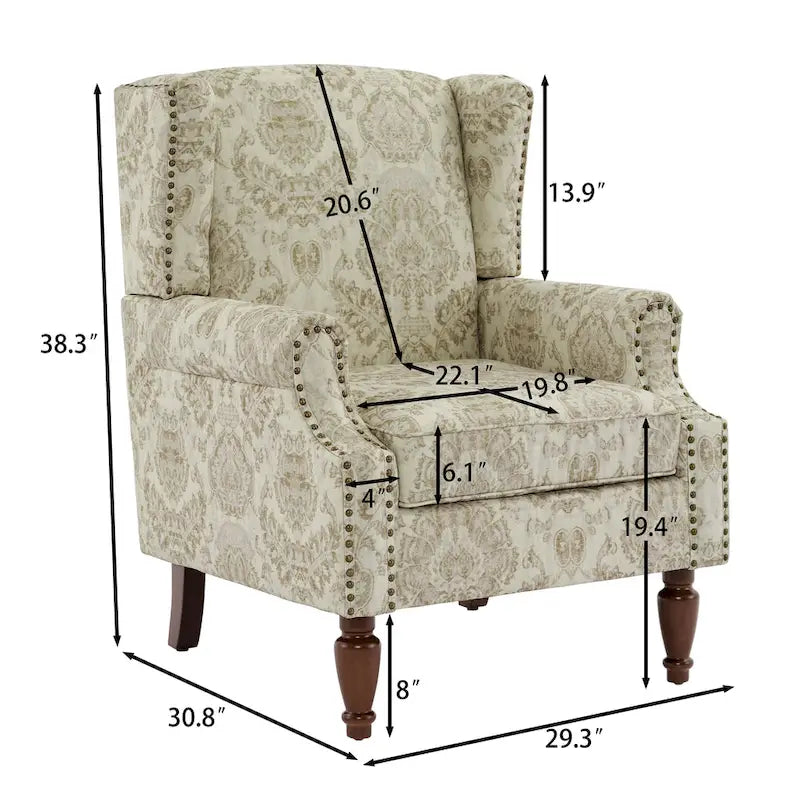 Fauteuil d'appoint à dossier haut avec clous décoratifs et coussin amovible