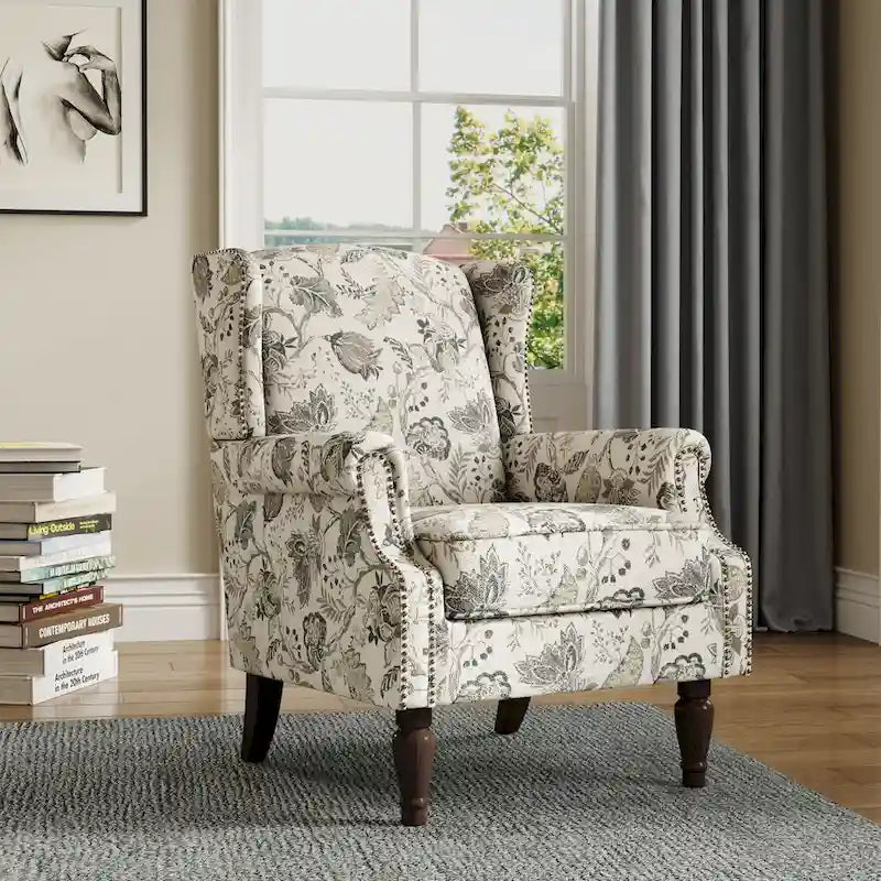 Fauteuil d'appoint à dossier haut avec clous décoratifs et coussin amovible