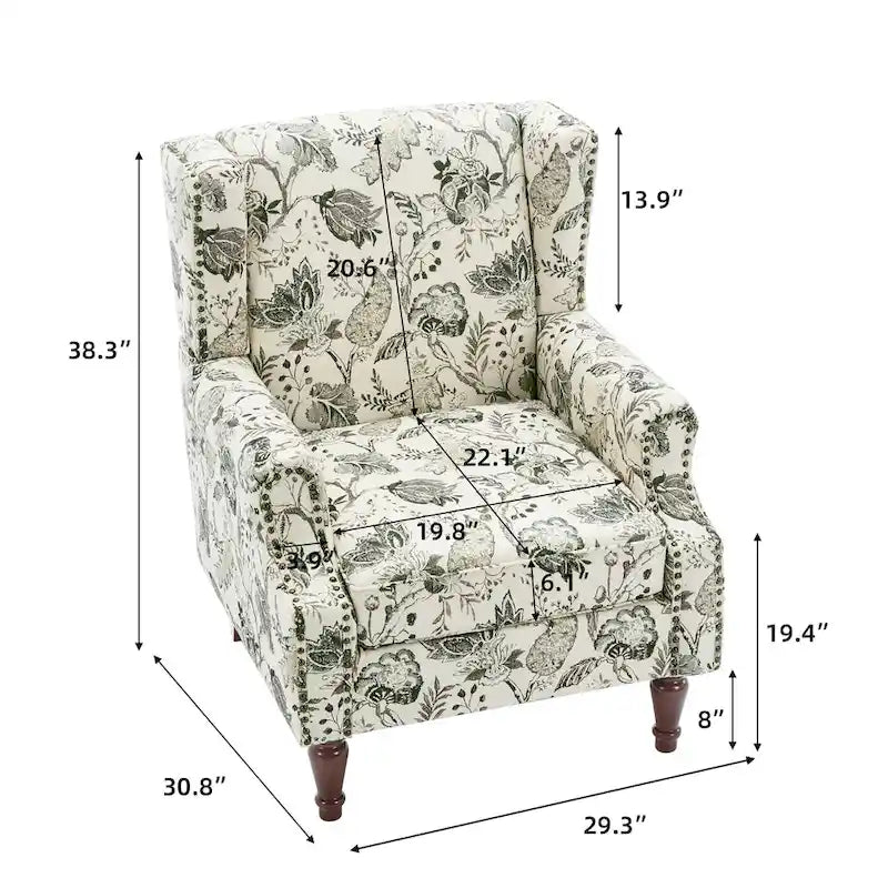 Fauteuil d'appoint à dossier haut avec clous décoratifs et coussin amovible