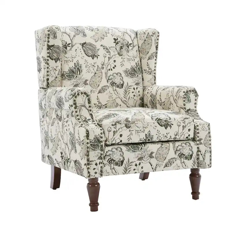 Fauteuil d'appoint à dossier haut avec clous décoratifs et coussin amovible