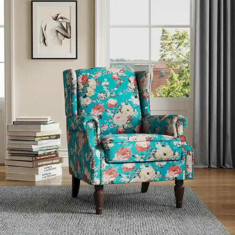 Fauteuil d'appoint à dossier haut avec clous décoratifs et coussin amovible