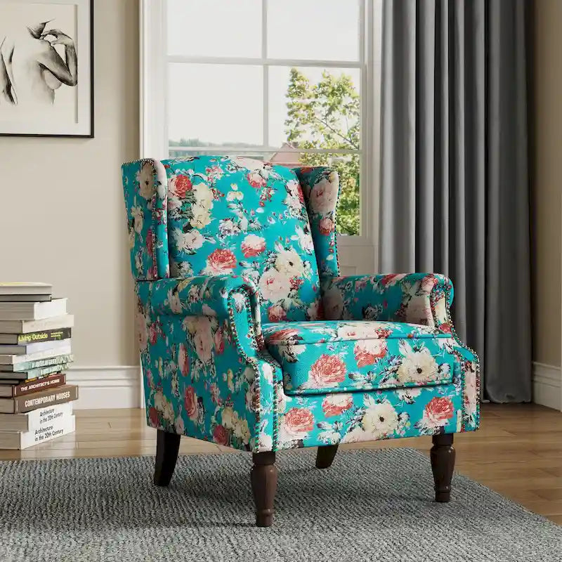 Fauteuil d'appoint à dossier haut avec clous décoratifs et coussin amovible