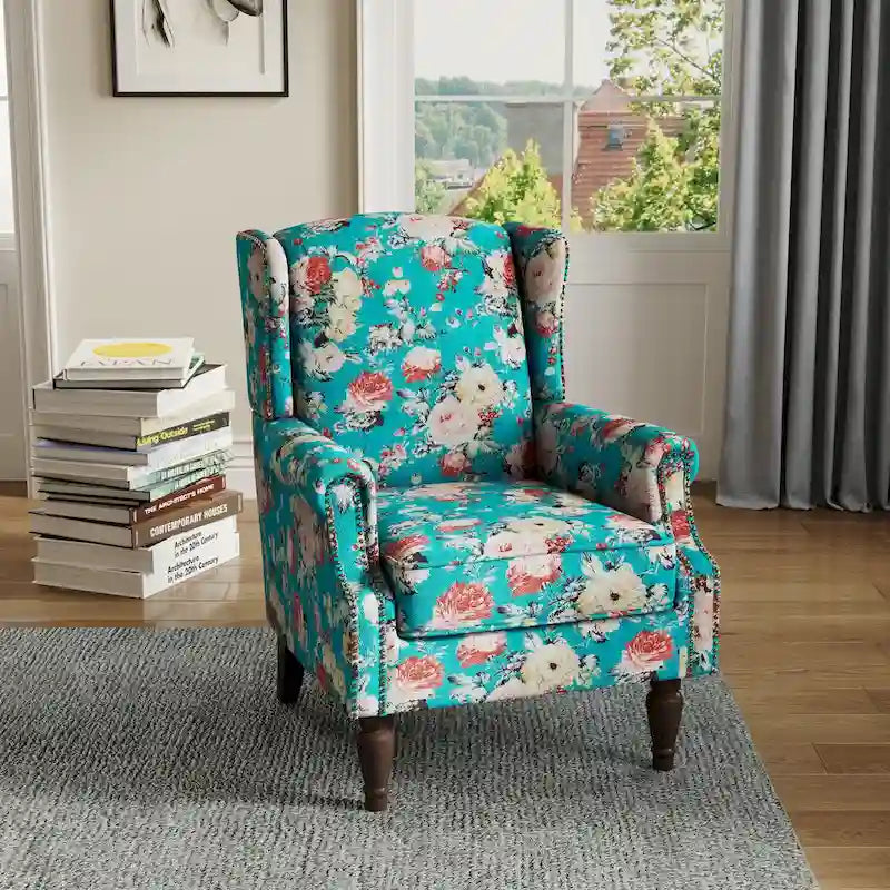 Fauteuil d'appoint à dossier haut avec clous décoratifs et coussin amovible