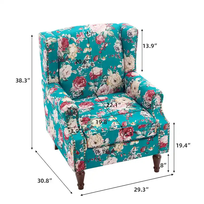 Fauteuil d'appoint à dossier haut avec clous décoratifs et coussin amovible
