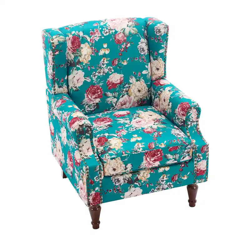 Fauteuil d'appoint à dossier haut avec clous décoratifs et coussin amovible