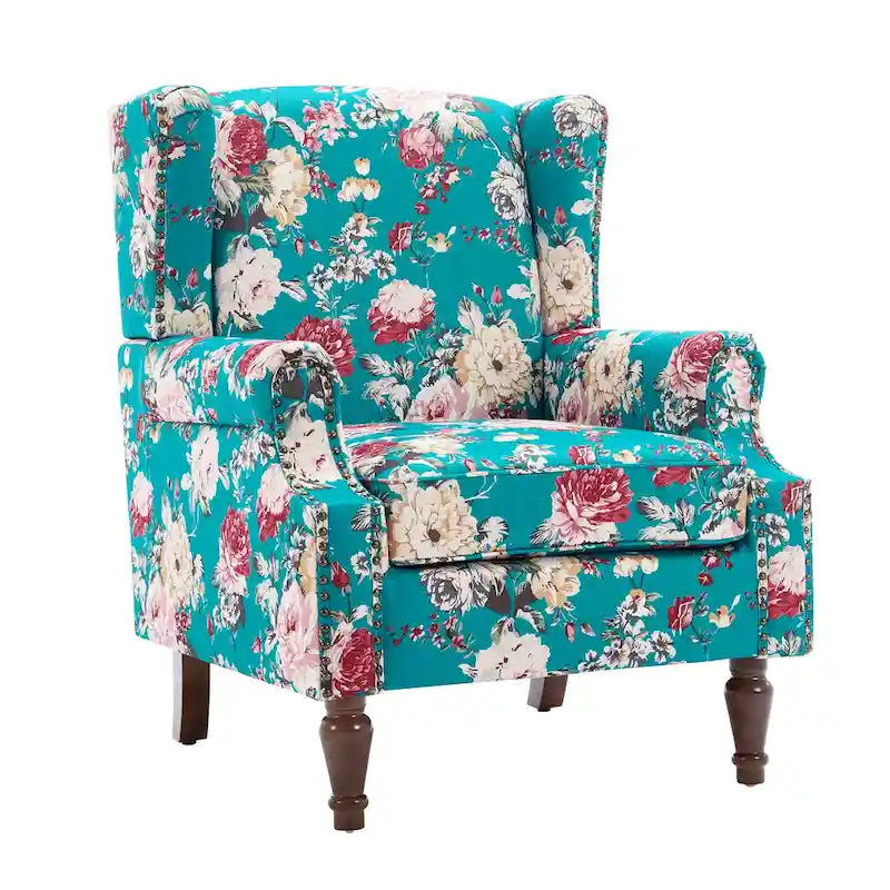 Fauteuil d'appoint à dossier haut avec clous décoratifs et coussin amovible