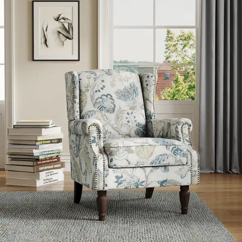 Fauteuil d'appoint à dossier haut avec clous décoratifs et coussin amovible
