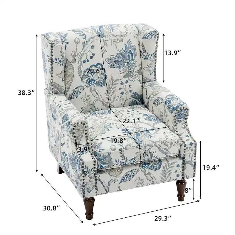 Fauteuil d'appoint à dossier haut avec clous décoratifs et coussin amovible