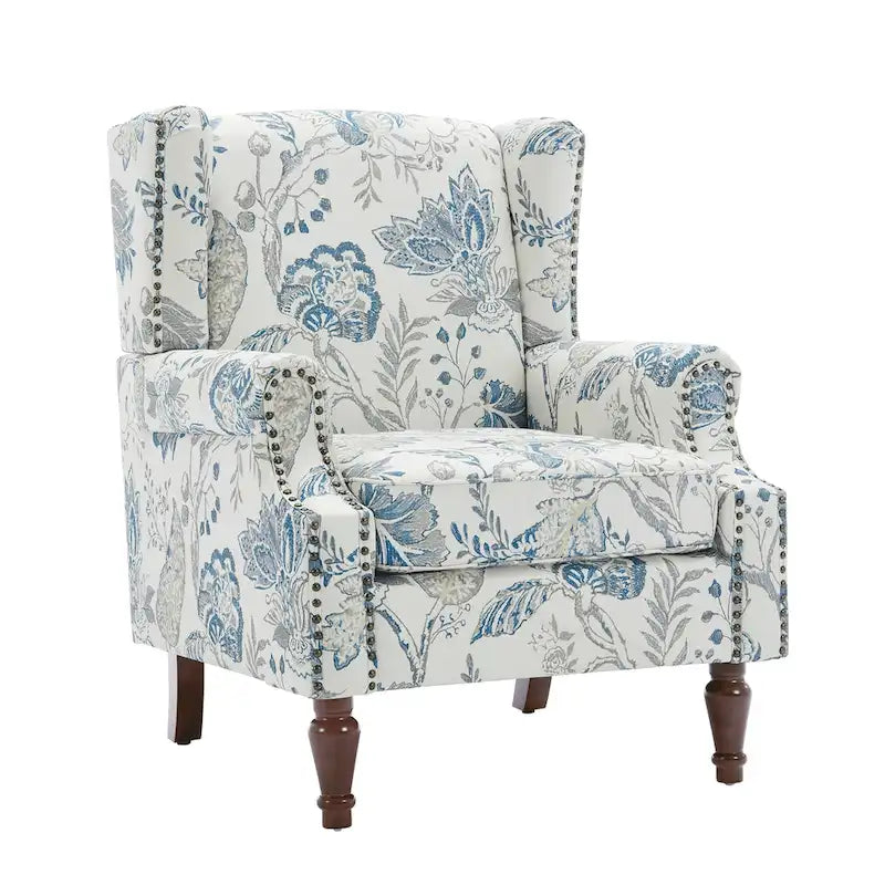 Fauteuil d'appoint à dossier haut avec clous décoratifs et coussin amovible