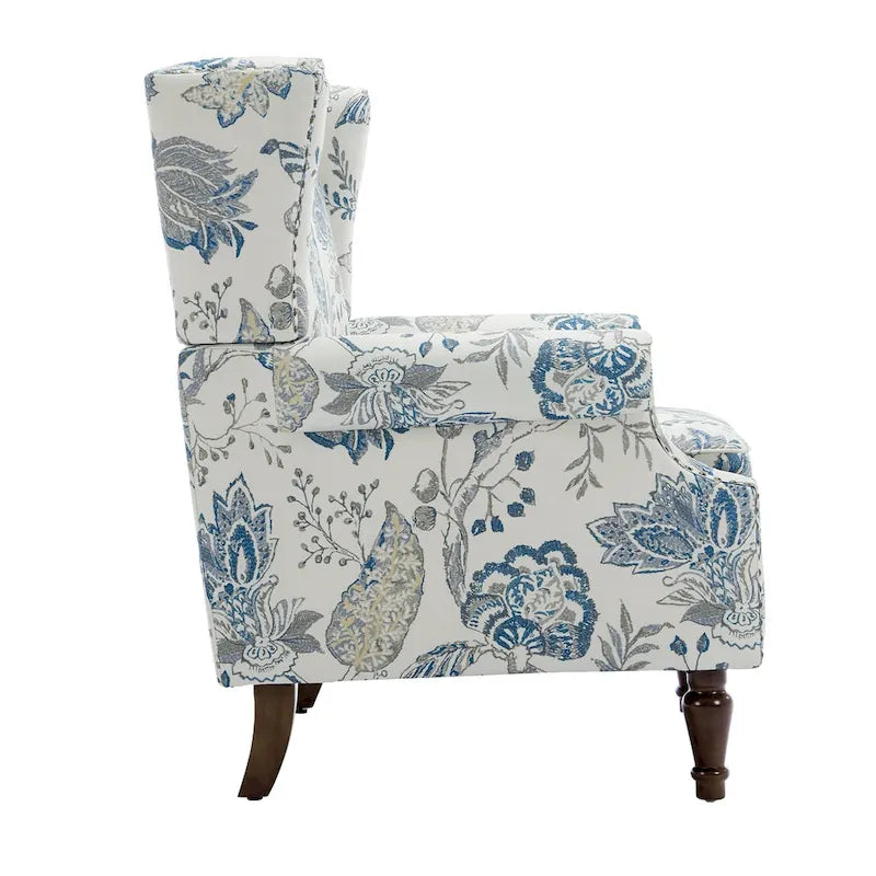 Fauteuil d'appoint à dossier haut avec clous décoratifs et coussin amovible