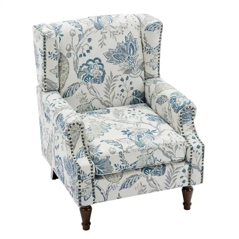 Fauteuil d'appoint à dossier haut avec clous décoratifs et coussin amovible