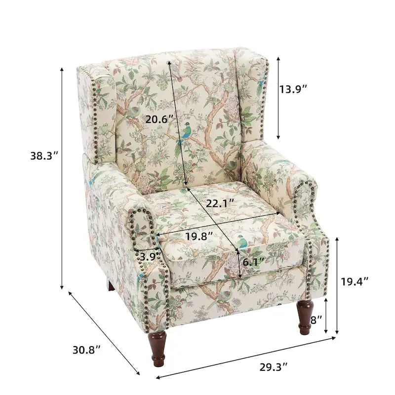 Fauteuil d'appoint à dossier haut avec clous décoratifs et coussin amovible