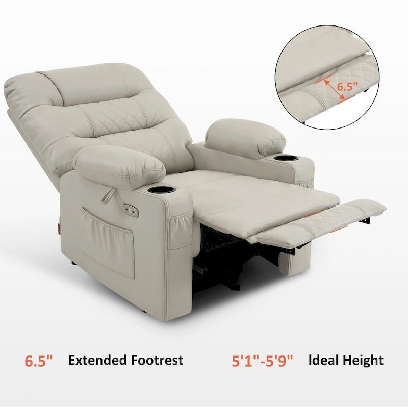 Fauteuil inclinable électrique avec fonction chaleur, massage et repose-pieds étendu
