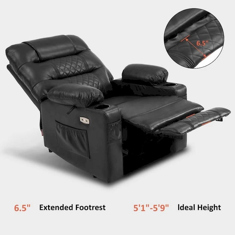 Fauteuil inclinable électrique avec fonction chaleur, massage et repose-pieds étendu