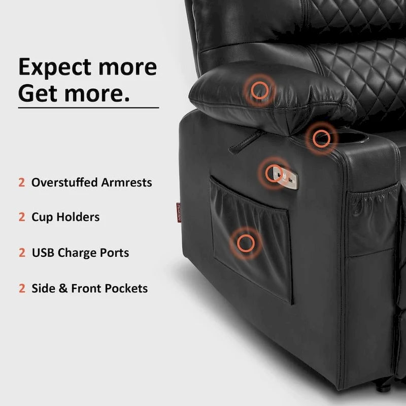 Fauteuil inclinable électrique avec fonction chaleur, massage et repose-pieds étendu