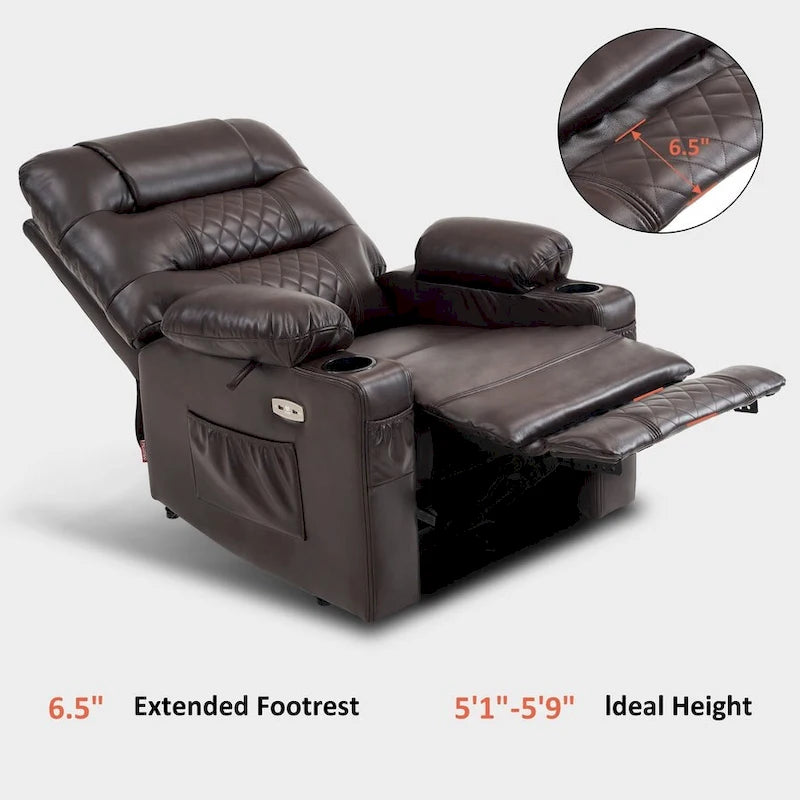Fauteuil inclinable électrique avec fonction chaleur, massage et repose-pieds étendu