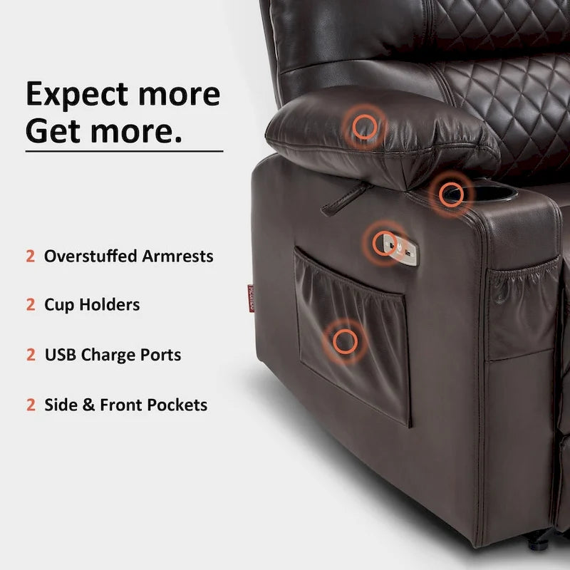 Fauteuil inclinable électrique avec fonction chaleur, massage et repose-pieds étendu