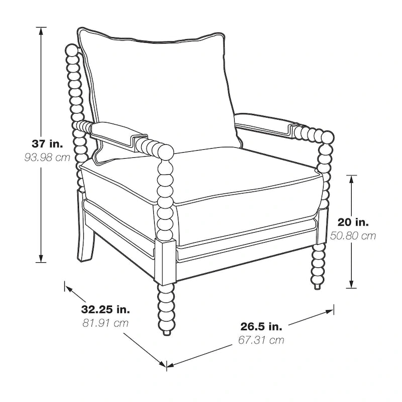 Fauteuil d'appoint Spindle avec cadre en bois massif et coussin réversible