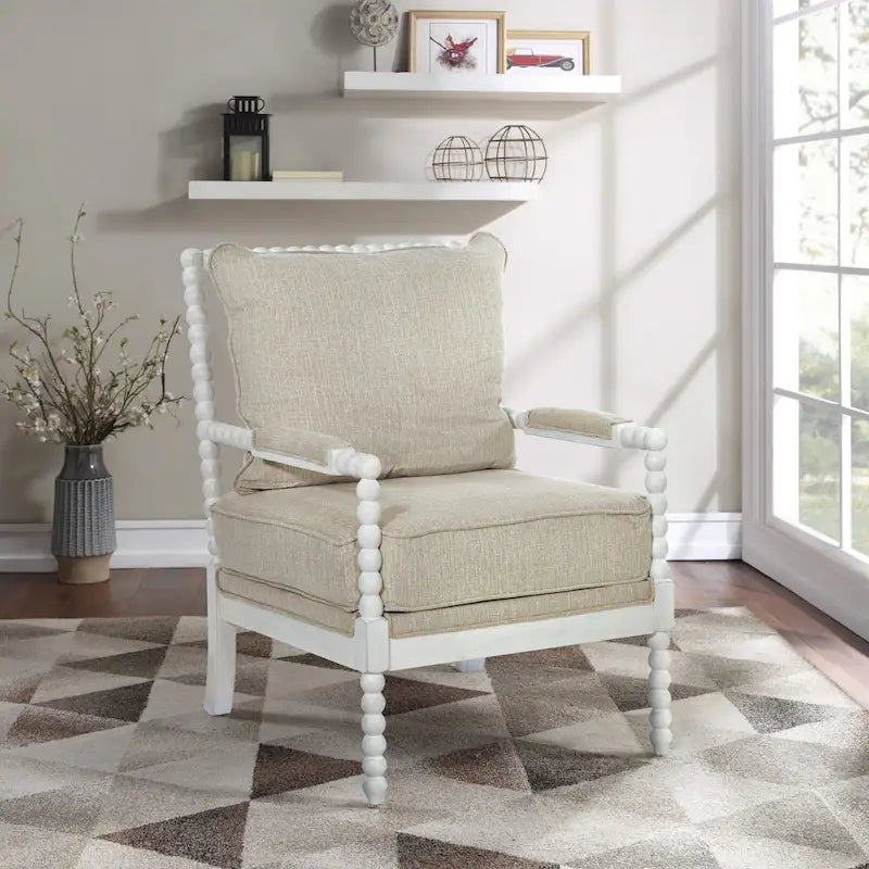 Fauteuil d'appoint Spindle avec cadre en bois massif et coussin réversible
