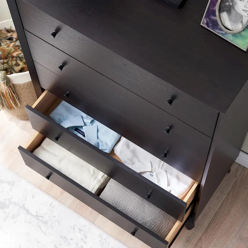 Commode à 5 tiroirs de style Mid-Century Modern avec pieds inclinés et dispositif anti-basculement