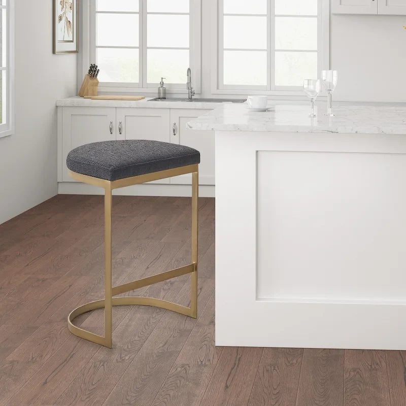 Tabouret de comptoir rembourré sans dossier avec base en or antique
