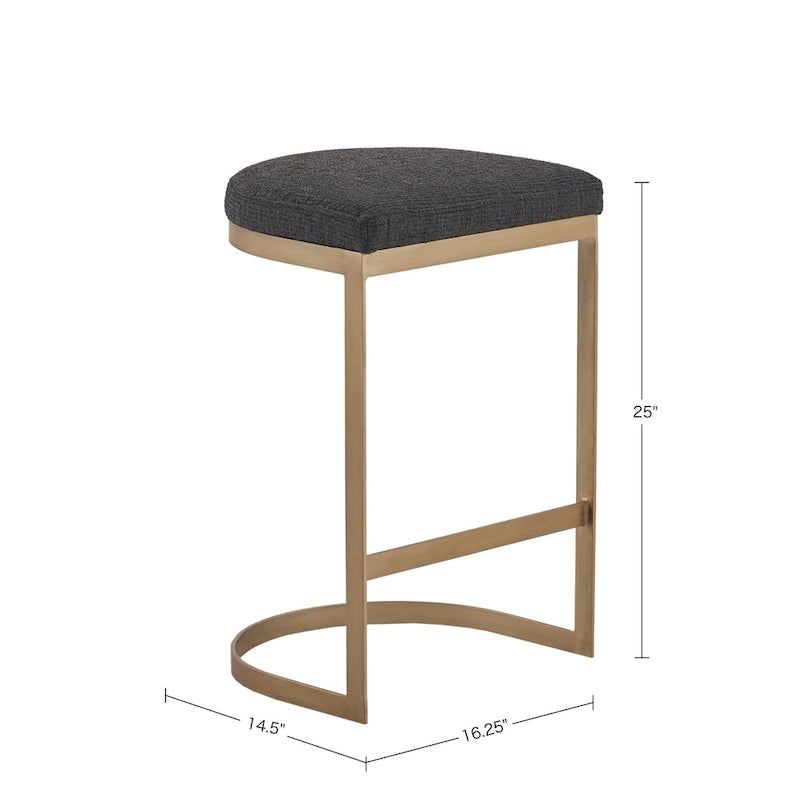 Tabouret de comptoir rembourré sans dossier avec base en or antique