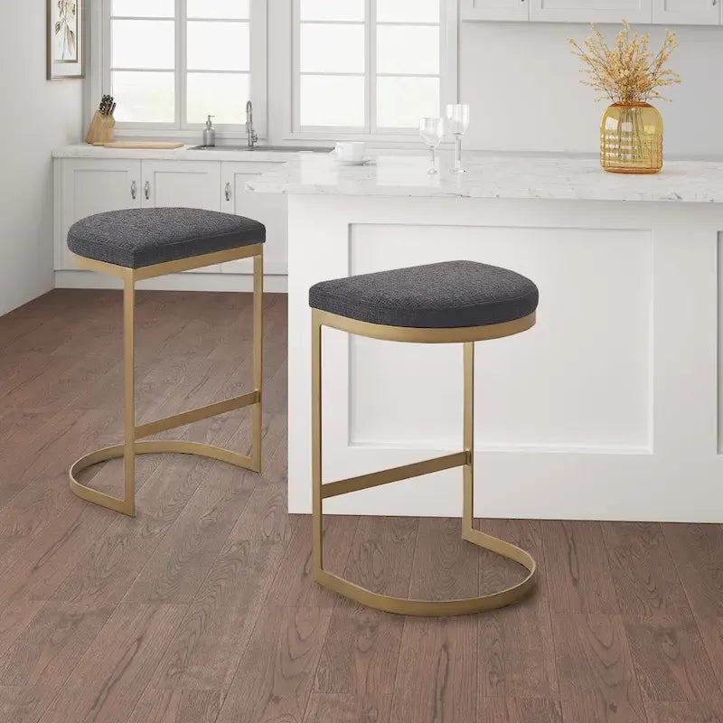 Tabouret de comptoir rembourré sans dossier avec base en or antique