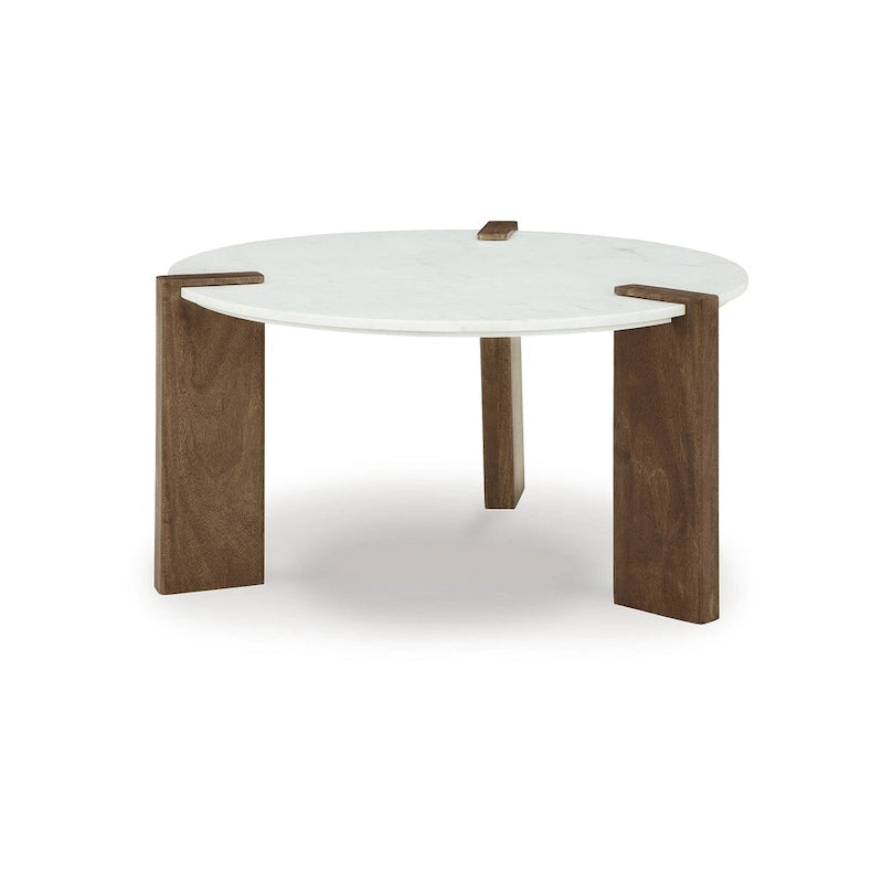 Table basse en bois de manguier avec plateau en marbre naturel