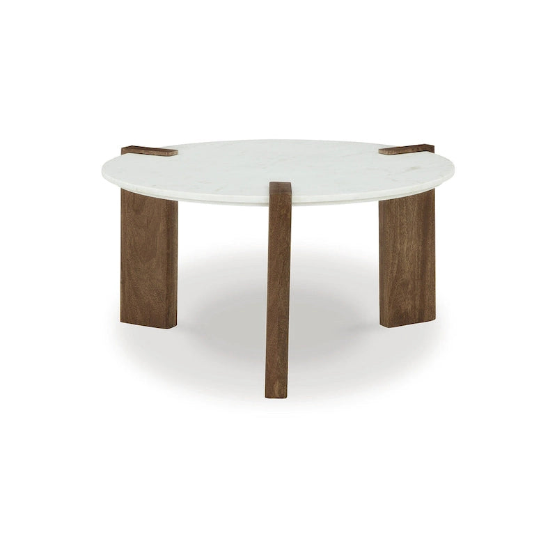 Table basse en bois de manguier avec plateau en marbre naturel