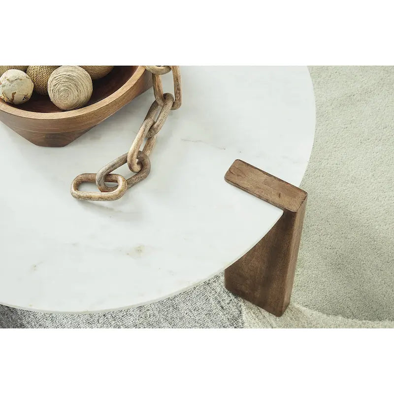 Table basse en bois de manguier avec plateau en marbre naturel