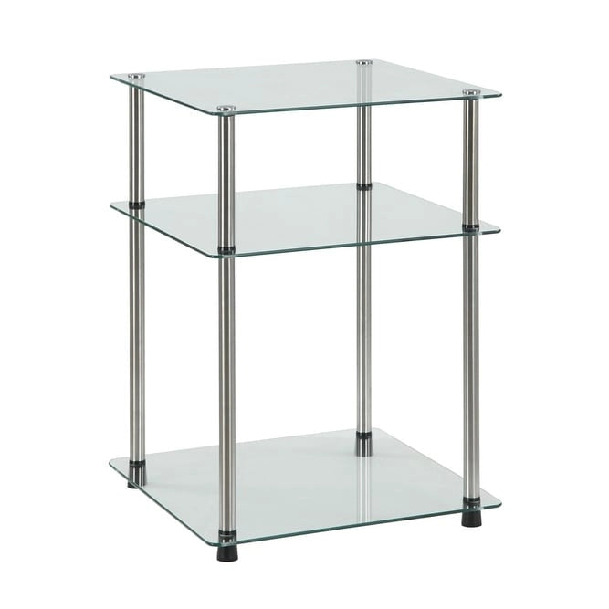Table d'appoint à 3 niveaux en verre trempé avec pieds en acier inoxydable