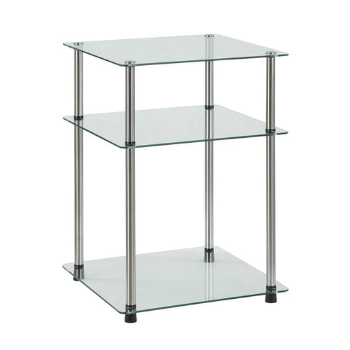 Table d'appoint à 3 niveaux en verre trempé avec pieds en acier inoxydable