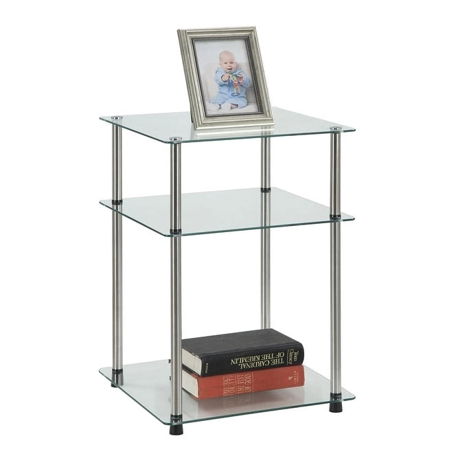 Table d'appoint à 3 niveaux en verre trempé avec pieds en acier inoxydable