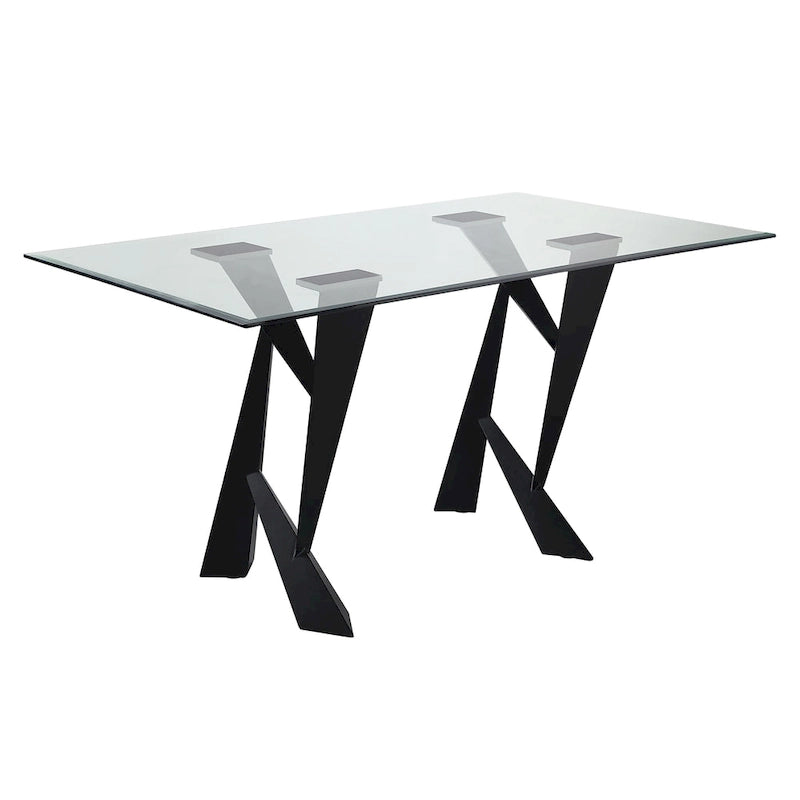 Table à manger moderne de 147 cm en verre trempé avec base sculpturale en acier noir