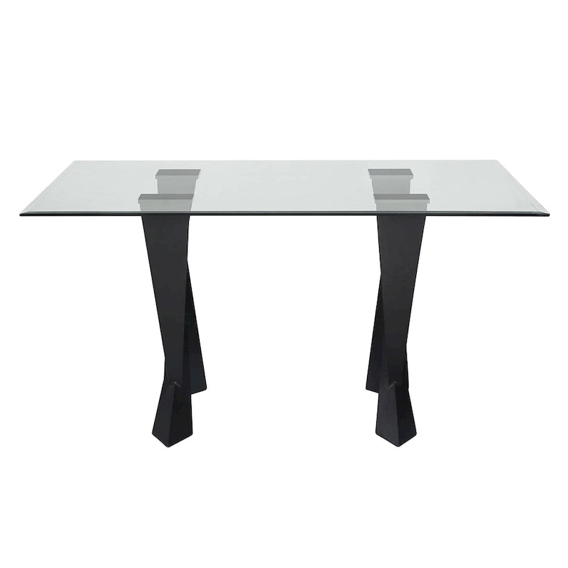 Table à manger moderne de 147 cm en verre trempé avec base sculpturale en acier noir