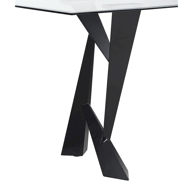 Table à manger moderne de 147 cm en verre trempé avec base sculpturale en acier noir