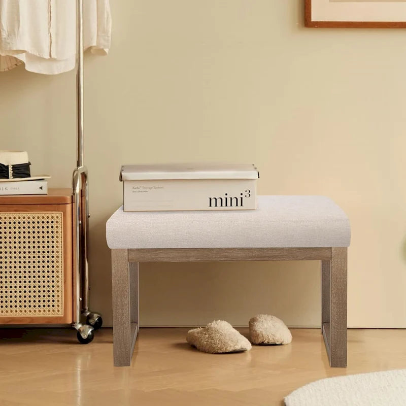 Banc pouf rembourré carré avec pieds en bois massif | Repose-pieds polyvalent